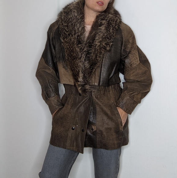 Beautiful Vintage Fur + Leather Jacket Coat - Picture 11 of 16